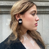 Vintage Black and Crystal Clip on Earrings