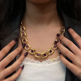 Vintage Chain Necklace with Purple Stone Detail