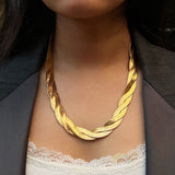 Vintage Gold Braided Herringbone Chain Necklace