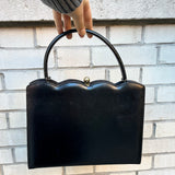 Vintage Leather Handbag with Scalloped Detail