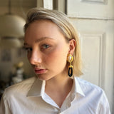 Vintage Faux Pearl and Black Stone Drop Clip On Earrings
