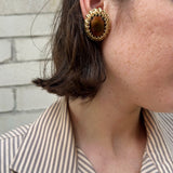 Vintage Oval Brown Glass Stone Earrings with Gold Setting