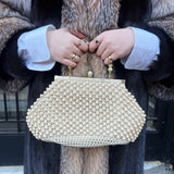 Vintage Beaded Crochet Cream Handbag