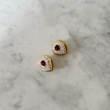 Vintage Crystal Heart Clip On Earrings