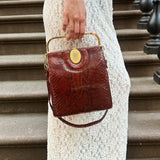 Red Snake Skin Leather Purse with Gold Details