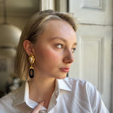 Vintage Faux Pearl and Black Stone Drop Clip On Earrings