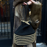 Vintage Pearl Crochet Black Handbag