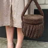 Brown Hand Beaded 1940's Handle Bag