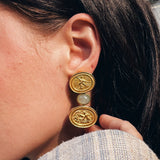 Vintage Gold Motif with Gemstone Clip On Earrings