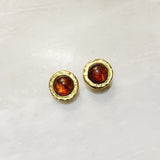Vintage Amber Glass Round Gold Clip On Earrings