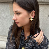 Vintage Black Enamel Earrings with Pearls and Rhinestones