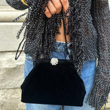 Vintage Black Velvet Handbag with Flower Clasp