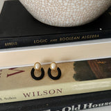 Vintage Oval Pearl Earring with Black Enamel Drop