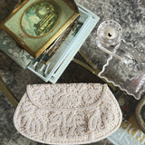 Vintage White Beaded Clutch