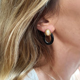 Vintage Oval Pearl Earring with Black Enamel Drop