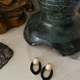 Vintage Oval Pearl Earring with Black Enamel Drop