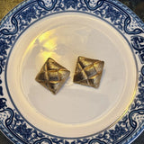 Vintage Braided Textured Square Clip On Earrings