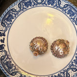 Vintage Pink Pearl Statement Earrings with Floral Detail