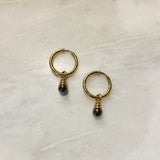 Vintage Gold Hoop Earrings with Black Drops