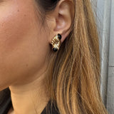 Vintage Twisted Rope Earrings with Black Cabs and Rhinestones