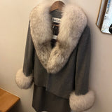 Vintage Wool and Fox Fur Trim Skirt Suit Set