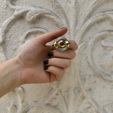 Two Tone Clip On Earrings w/ Red Stone