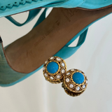 Vintage Round Earrings with Blue Center
