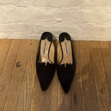 Vintage Manolo Blahnik Black Satin Kitten Heel Mules