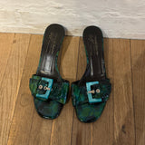 Vintage Donald Pliner Green Croc Buckle Kitten Heels