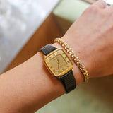 Vintage Pierre Cardin Cream Square Face Watch with Black Lizard Embossed Band