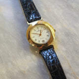 Vintage Givenchy Watch with Black Croc Embossed Band and White Face