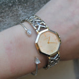Vintage Yves Saint Laurent Gold and Silver Tone Watch with Octagon Face