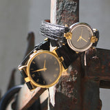 Vintage Gucci Round Gold Dial with Black Face and Leather Band