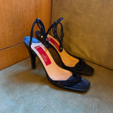 Valentino Navy Leather and Silk Corded Heels