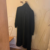 Black Angora Long Coat with Fringe Wrap Scarf