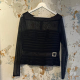 Vintage Sheer Fitted Top with Rhinestone Detail