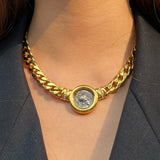 Vintage Chain Choker with Enamel Silhouette and Crystal Detail