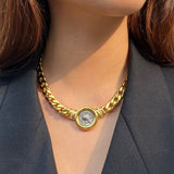Vintage Chain Choker with Enamel Silhouette and Crystal Detail