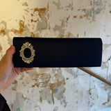 Vintage Navy Satin Evening Bag with Rhinestones