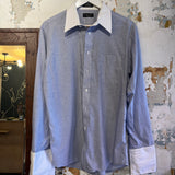 Vintage Christian Dior Blue Striped Button up with White Collar and Cuffs