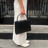 Vintage Leather Handbag with Scalloped Detail