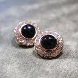 Vintage Nina Ricci Goldtone Earrings with Black Cabs and Rhinestones
