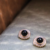 Vintage Nina Ricci Goldtone Earrings with Black Cabs and Rhinestones