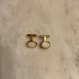 Vintage Christian Dior Gold Oval Mother of Peal Cuff Links - Large