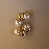 Vintage Sculptural Gold-Tone Earrings with Double Pearl Cluster
