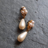Vintage Pearl Drop Earrings with Three Pearl Detail