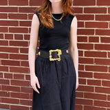 Escada Black Leather Belt with Jumbo Buckle and Studs