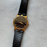Vintage Gucci Round Gold Dial with Black Face and Leather Band