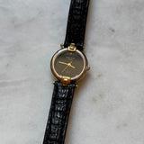 Vintage Pierre Cardin Watch with Gold and Silver Dial and Black Leather Band