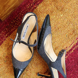 Vintage Manolo Blahnik Grey and Black Pointy Toe Mary Jane
